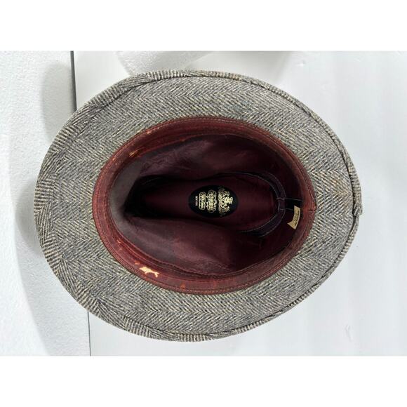 Vintage Pedigree Fifth Avenue New York Fedora Wool Hat M Large Gray Herringbone - Picture 10 of 15